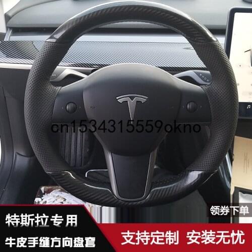 DIY Car Stitching Customized Steering Wheel Cover For Tesla Model S X Model Y Model 3 Sew Interior Accessories