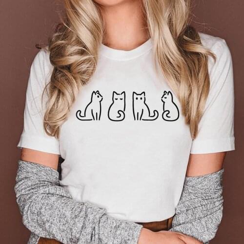 Women Cat Animal Sweet New 90s Cute Short Sleeve Fashion Graphic Female Clothes Tops Cartoon Lady Tees Tshirt Print T-Shirt