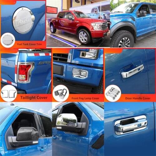 For Ford F150 2015 2016 2017 Chrome Trim Kits Side Wing Door Mirror Handle Fuel Tank Cover Fog Light Car Styling Accessories