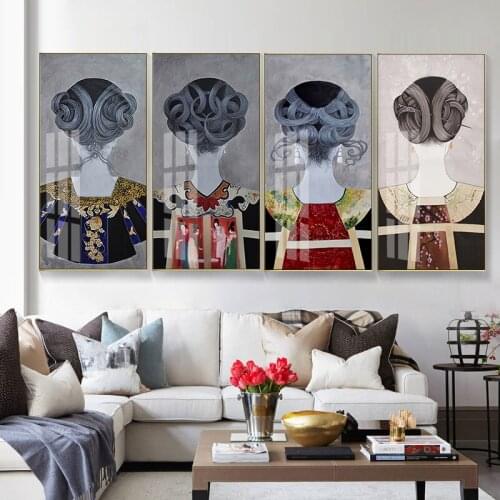 Art Posters Prints Modern Chinese Figure Clothing Style Hair Accessories Canvas Painting for Living Room Decor Wall Pictures