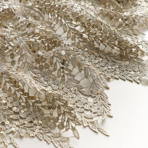 Quality new mesh yarn sewing Three dimensional embroidery with leaves and beads tissu High end skirt dress cheongsam fabric