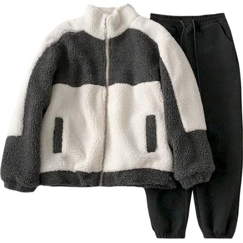 Suit Female Lamb Wool Coat Woolen Trousers Autumn Winter 2021 New Korean Version Super Two-piece Warm Casual Tracksui Suit