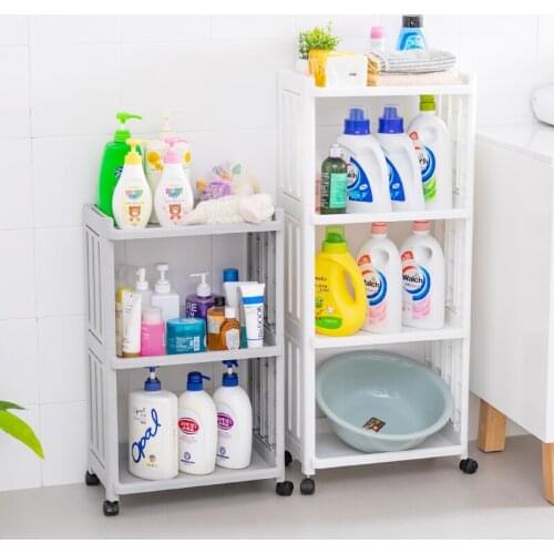 Kitchen Storage Rack For Goods Fridge Side Shelf 2/3/4 Layer Removable With Wheels Bathroom Organizer Shelf Gap Holder WF
