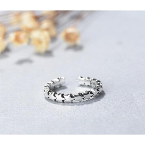 Fashion Five-pointed Star Thai Silver Creative Simple 925 Sterling Silver Jewelry Temperament Opening Rings SR244