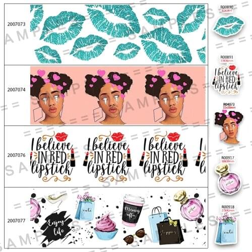 Fashion Lips Girl Element Pattern Printed 5 Yards Grosgrain/Satin Ribbon 30pcs/lot Planar Resins 200707