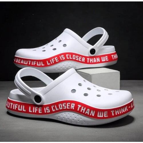 Topvivi clogs men sandals men shoe summer 2021 thick-soled soft hedging hole slippers fashion casual letter carved slippers men