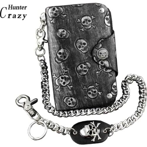 Gothic Punk Mens Teens Skulls Leather Wallet With Anti Chief Jeans Key Chain