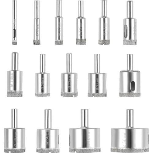 Uxcell Diamond Drill Bits Set, Hollow Core Drill Bits Hole Saws for Glass Ceramics Porcelain Tile, 15pcs (6mm-50mm)