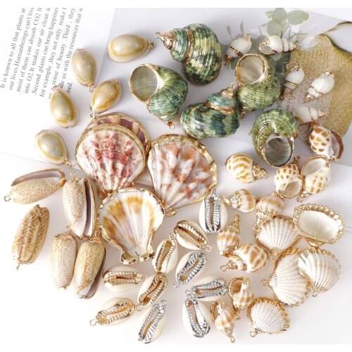 5Pcs Natural Shell Pendant Conch Shell Charms Watanabe Pendant Natural Art For DIY Jewelry Necklaces Making Accessories