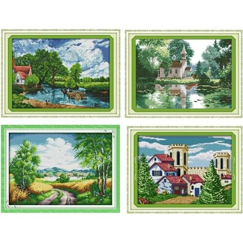 Joy Sunday Cross Stitch Kits Stamped Embroidery Country Road 11CT 14CT Counted Printed Needlework Handmade Gifts Sets Decoration