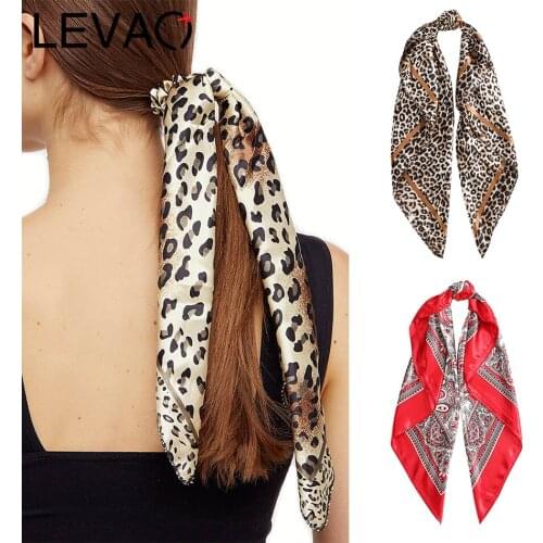 LEVAO Paisley Floral Print Scrunchies Hair Silk Scarf Bohemia Women Ribbon Hair Bands Streamers Ponytail Hair Accessories 90CM