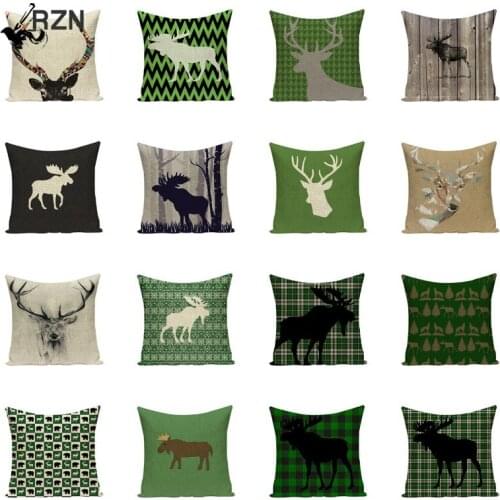 Christmas Elk Printing Pillow Case Square Deer Polyester Sofa Bed Pillow Cover moose Cushion Covers scandinavian Decoration sofa