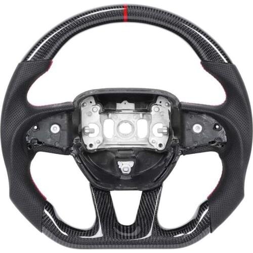 Carbon Fiber Steering Wheel Nappa Preforated Leather Red Stitching for Dodge Challenger / Charger 2015 2016 2017 2018 2019 2020