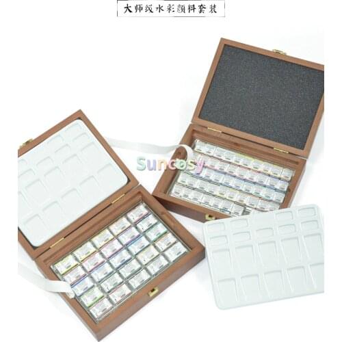 Schmincke Horadam Finest Artists' Watercolor Paint - Wooden Box Including Porcelain Pallet,24 48 Colors ,Art Supplies