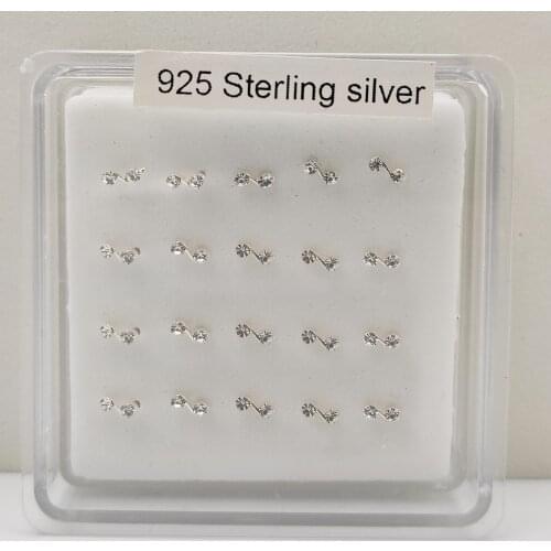 925 sterling silver clear Crystal nose stud fashion nose pin piercing body jewelry 20pcs /pack