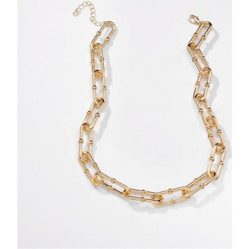 SRCOI Punk Solid Oval Linked Chain Necklaces Minimalist Thick Chunky U-Buckle Chain Bamboo Necklace Pendant For Ladies Party