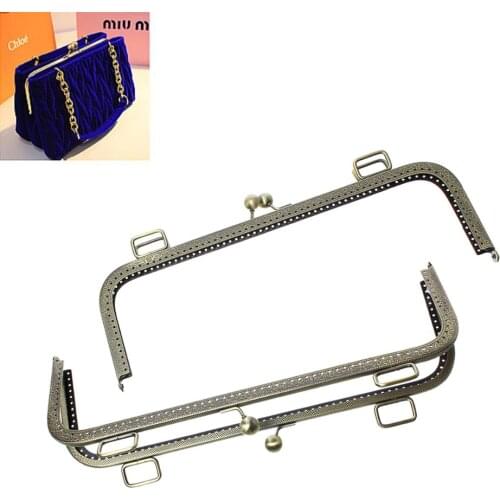 DoreenBeads Antique Bronze Tone DIY Coins Purse Bag Metal Rectangle Frame Kiss Clasps Locks Handle Clutch 29.5cm x11.5cm 1PC