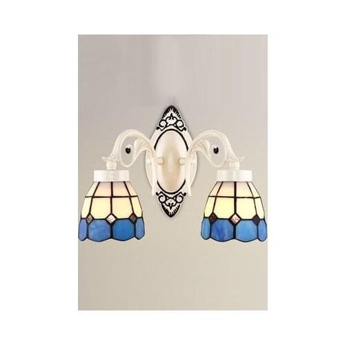 Light colorful glass wall lamp simple creative living room bedroom led bedside lamp blue and white retro wall lamp ZA