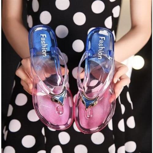 Slippers for Teen Girls Size 31-39 Pvc Jelly Slippers Crystal Flip Flops Kids Beach Sandals Fashion Flat Heels Girls Shoes 2021