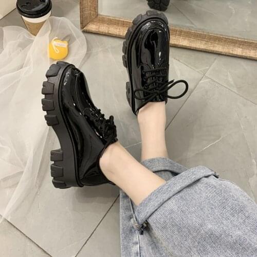 New spring and autumn women shoes female round toe platform platform leather shoes female British student shoes casual womenss54