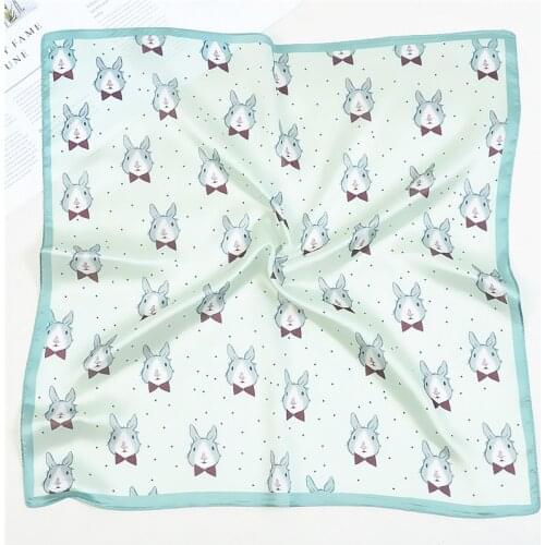 POBING Silk Scarf Woman Rabbit Animals Print Square Scarves Bandana Small Hijab Foulards Lady Tie Headband Neckerchief 53x53CM