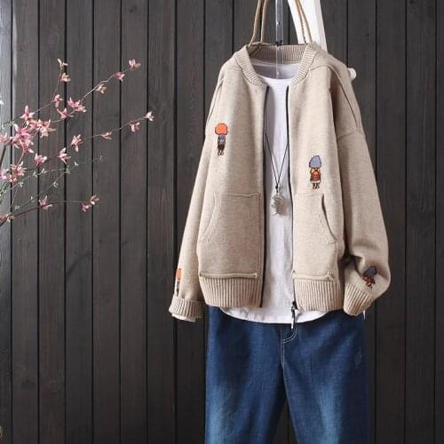 2021 autumn and winter fashion new loose zipper long sleeve stand collar sweater womens casual sweater cardigan