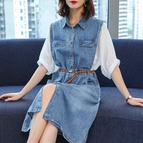 New Summer Style Women Dresses Plus Size 5XL Casual Loose Patchwork Short Sleeve Pockets Jeans Dress For Females Denim One-Piece