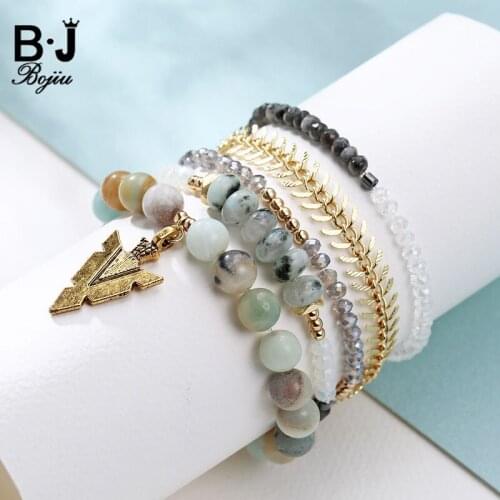 Bojiu Gold Fishbone Chain Amazonite with Arrow Head Crystal Bead 5pcs/SET Fashion Bracelets Gift Sets BCSET27