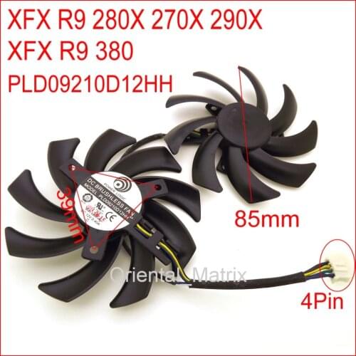 2pcs/lot PLD09210D12HH DC12V 0.40A 85mm 39*39*39mm 4Pin For XFX R9 380 280X 270X 290X Graphics Card Cooling Fan
