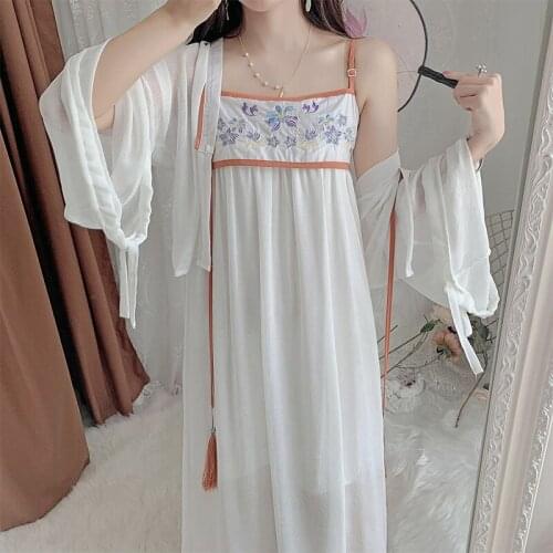 2021 chinese style improved hanfu two-piece suit embroidery design sun proof cardigan and suspender dress fairy retro hanfu