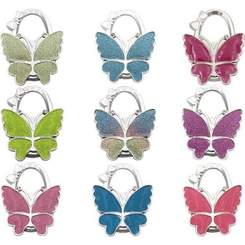 50pcs Metal Foldable Bag Purse Hook Bag Hanger/Purse Hook/Handbag Holder Shell Bag Folding Table Butterfly Bling Colors ZA5220