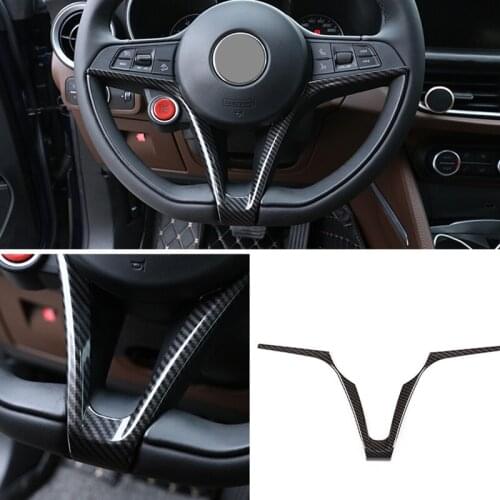 ABS Carbon Fiber Style Car Steering Wheel V Shape Decoration Frame Trim Accessories Fit For Alfa Romeo Stelvio Giulia 2017-2019