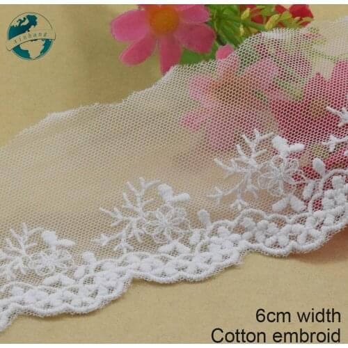 3yards 6cm wide white lace cotton embroid lace sewing ribbon fabric guipure diy trims warp knitting DIY Garment Accessories#3762