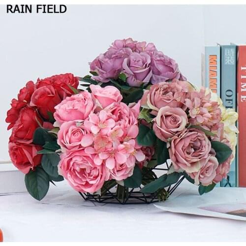 7 Roses Bunch Artificial Silk Flowers Small Bouquet Beautiful Rose Peony Flores Home Party Spring Wedding Decoration Fake Flower