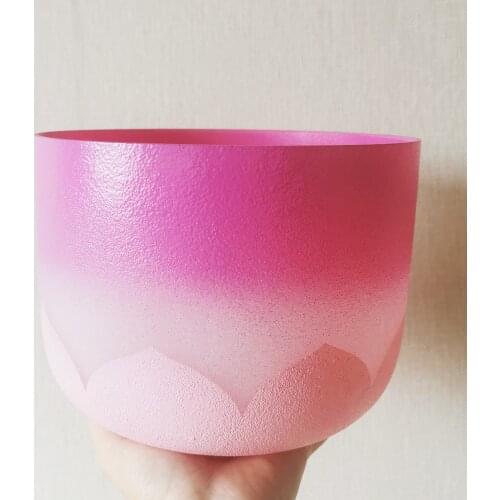 432hz F note Heart Chakra Frosted Quartz Crystal Singingf Bowl 8 inch with rubber mallet