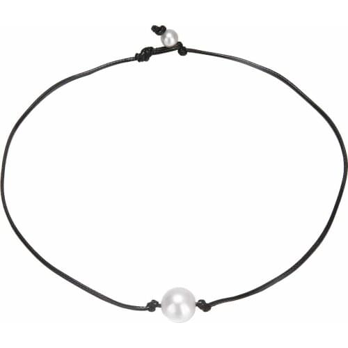 Elegant Simple Fashion Women Imitation Pearl Pendant Necklace Punk Popular Shellhard Leather Chain Charms Jewelry Accessories