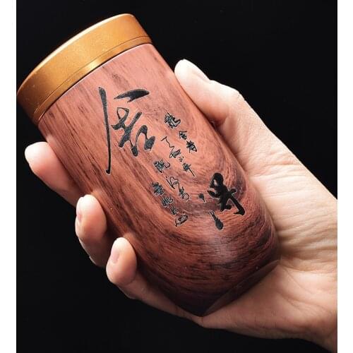 Purple Sand Tea Caddy Imitation Wood Grain Ceramic Tea Can Medium Pu'er Tea Box Portable Mini Travel Storage Sealed Cans
