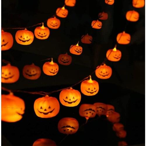 Halloween String Lights 9.8 feet 20LED Pumpkin Lights Steady/Flickering Warm White Battery Operated for Outdoor Holiday Lighting