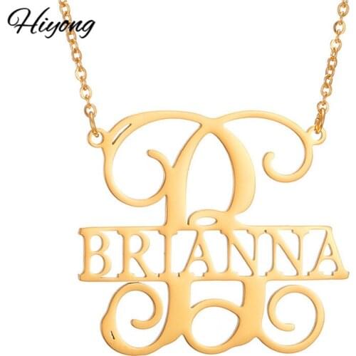 Hiyong Customized Name Letter Necklace Fashion Name Necklaces Personalized Letter Gold Choker Necklace Pendant Nameplate Gifts