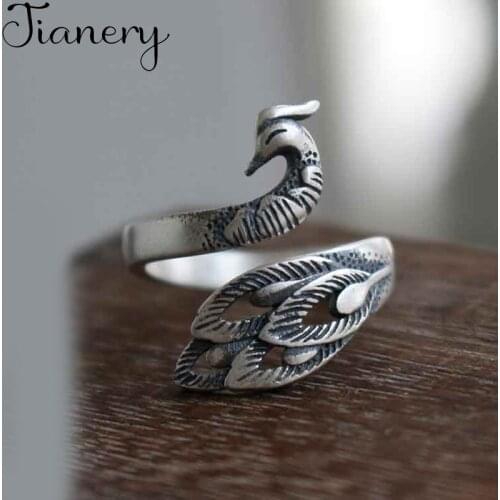 JIANERY Bohemian Silver Color Peacock Rings For Women Men Jewelry Opening Finger Rings