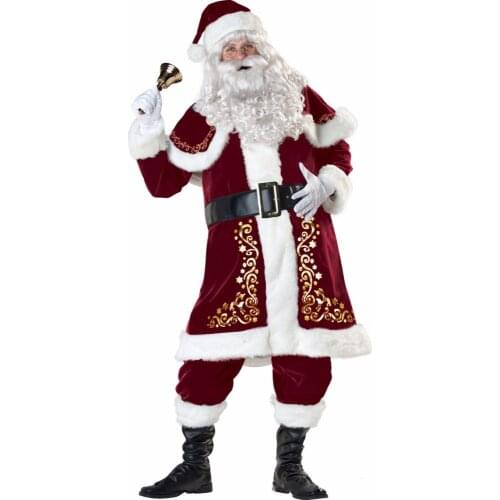 Deluxe Men Christmas Costume Cosplay Couple Santa Claus Uniform Holiday