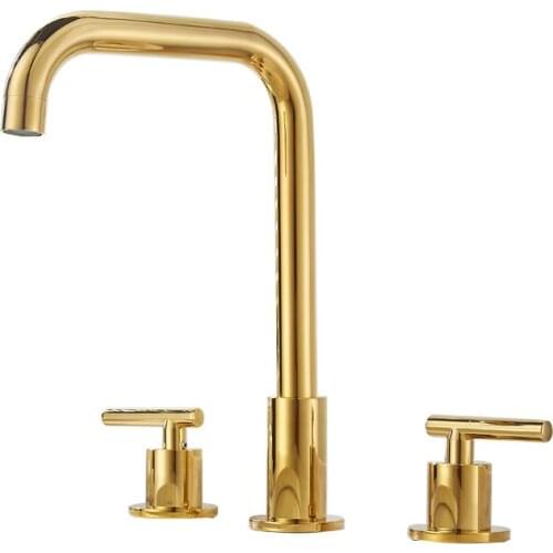 Bathroom Widespread Basin Faucet Brass Sink Mixer Tap Hot & Cold Lavatory Crane 2 Handle 3 Hole Bathtub Faucet Chrome/Gold