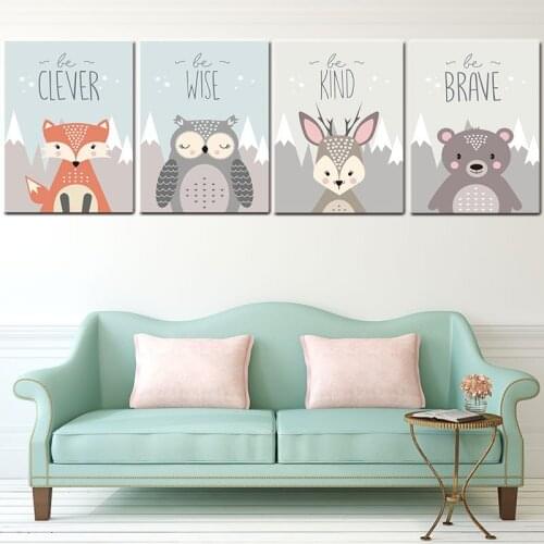 Lovely Cute Cartoon Animal Living Room Kindergarten Bedroom Childrens Room Frameless Decorative Painting Nursery School Poster