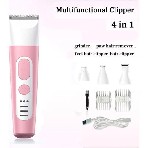 Multi Pet Grooming Tool Hair Clipper Nail Grinder Feet Paw Hair Remover 4 in 1 Care For Dogs Cats Trimmer Machine USB Charging