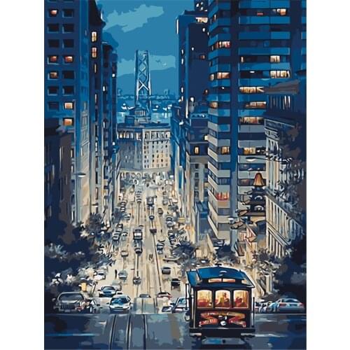 Scenery Street Landscape DIY 11CT Embroidery Cross Stitch Kits Needlework Craft Set Printed Canvas Cotton Thread Home Sale