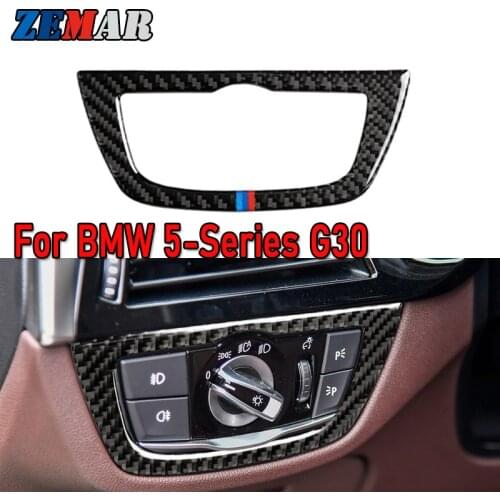 ZEMAR Carbon Fiber Sticker Trim for BMW G30 5 Series 2018 2019 2020 Car Headlight Switch Frame Decal Interior Auto Accessories