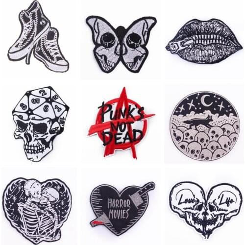 Punk Skull Patch On Clothes Skeleton Iron On Patches For Clothing Embroidered Patch On Clothes Heart Stickers Appliques On Dress