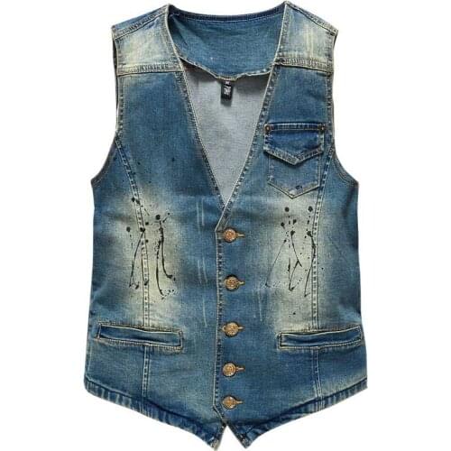 New Fashion Men Retro Vest Sleeveless Jacket Casual Slimming Denim Jeans Vest Korean Style Cotton Waistcoat Plus Size M-3XL
