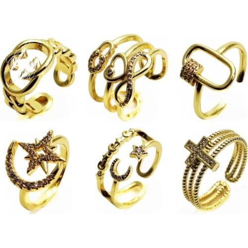 Opening adjustable ring fashion cross rings Copper micro Zircon ring stars moon Rings geometry for women Jewelry Gift