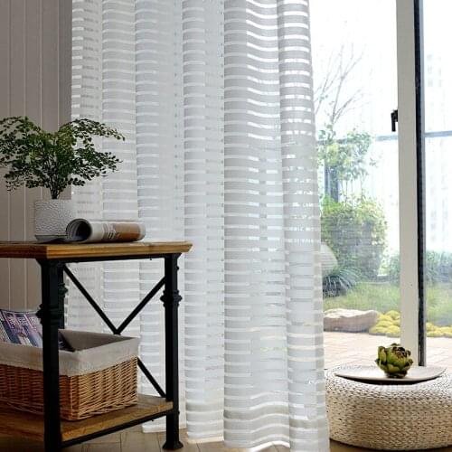 Striped White Sheer Curtains for Living Room 1 Panel Breathable Elegant Tulle Window Shades for Bedroom Kitchen Custom Made